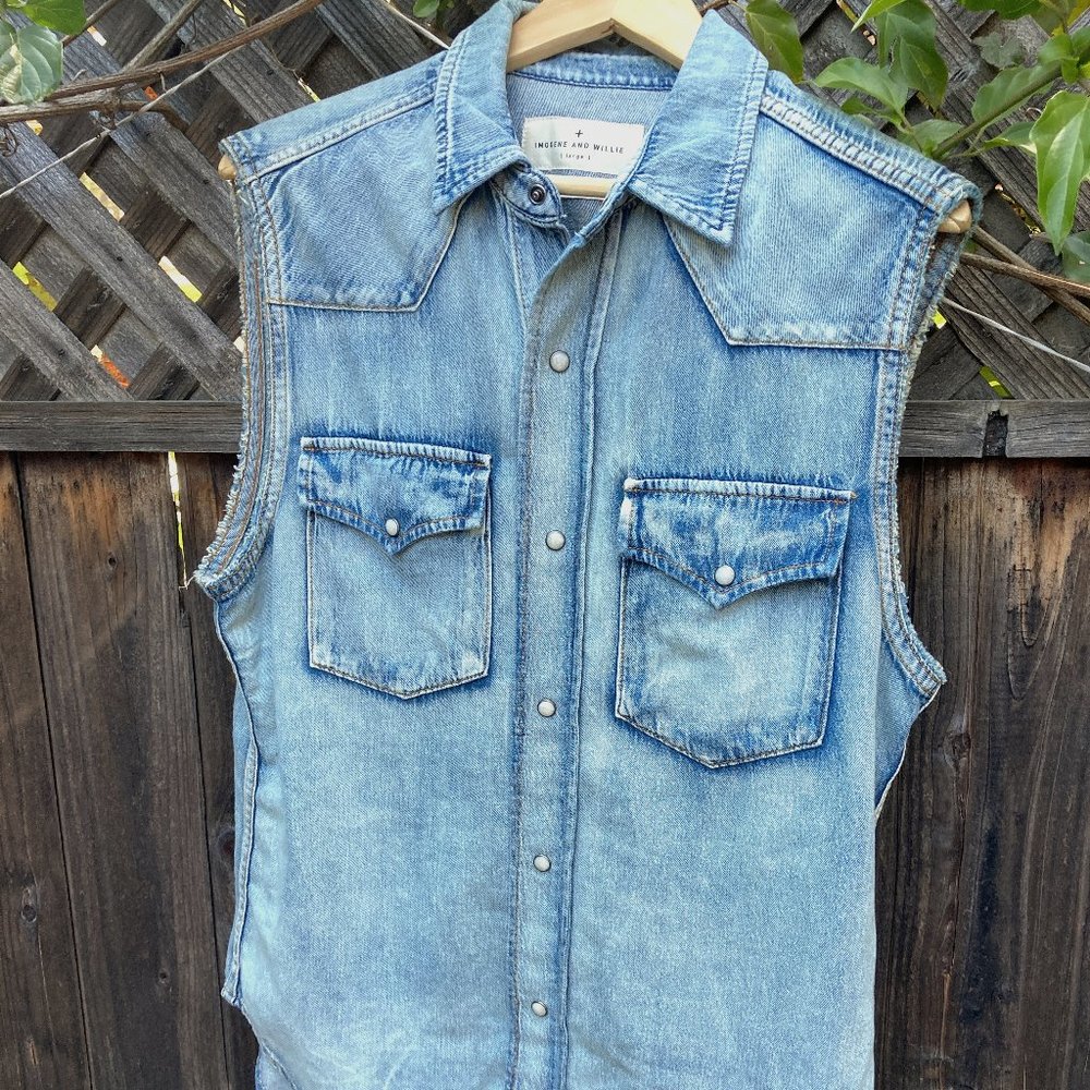 Imogene + Willie sleeveless Leah washed pearl snap shirt